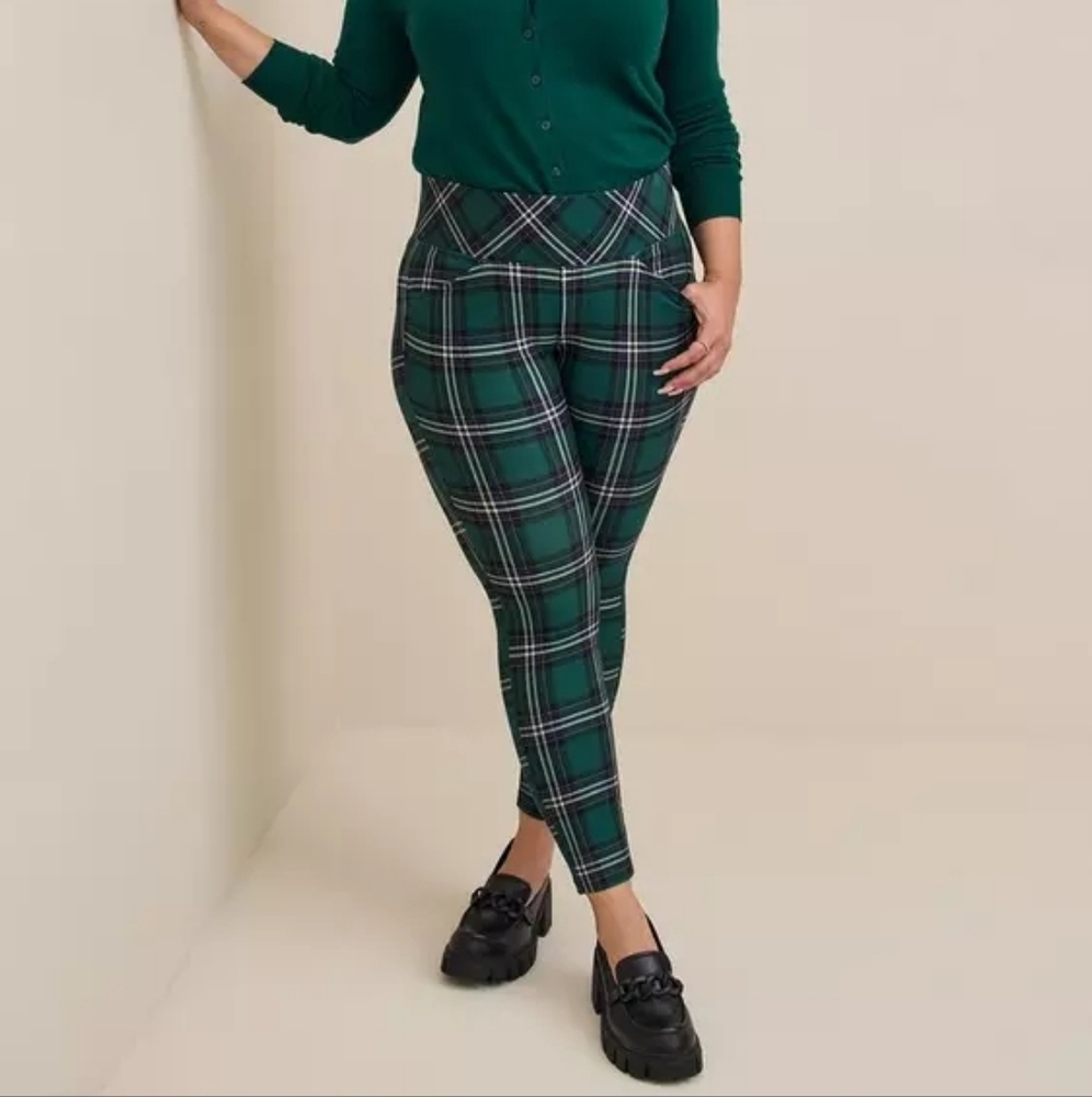 Torrid Studio Pocket Pixie Green Plaid Leggings - image 1